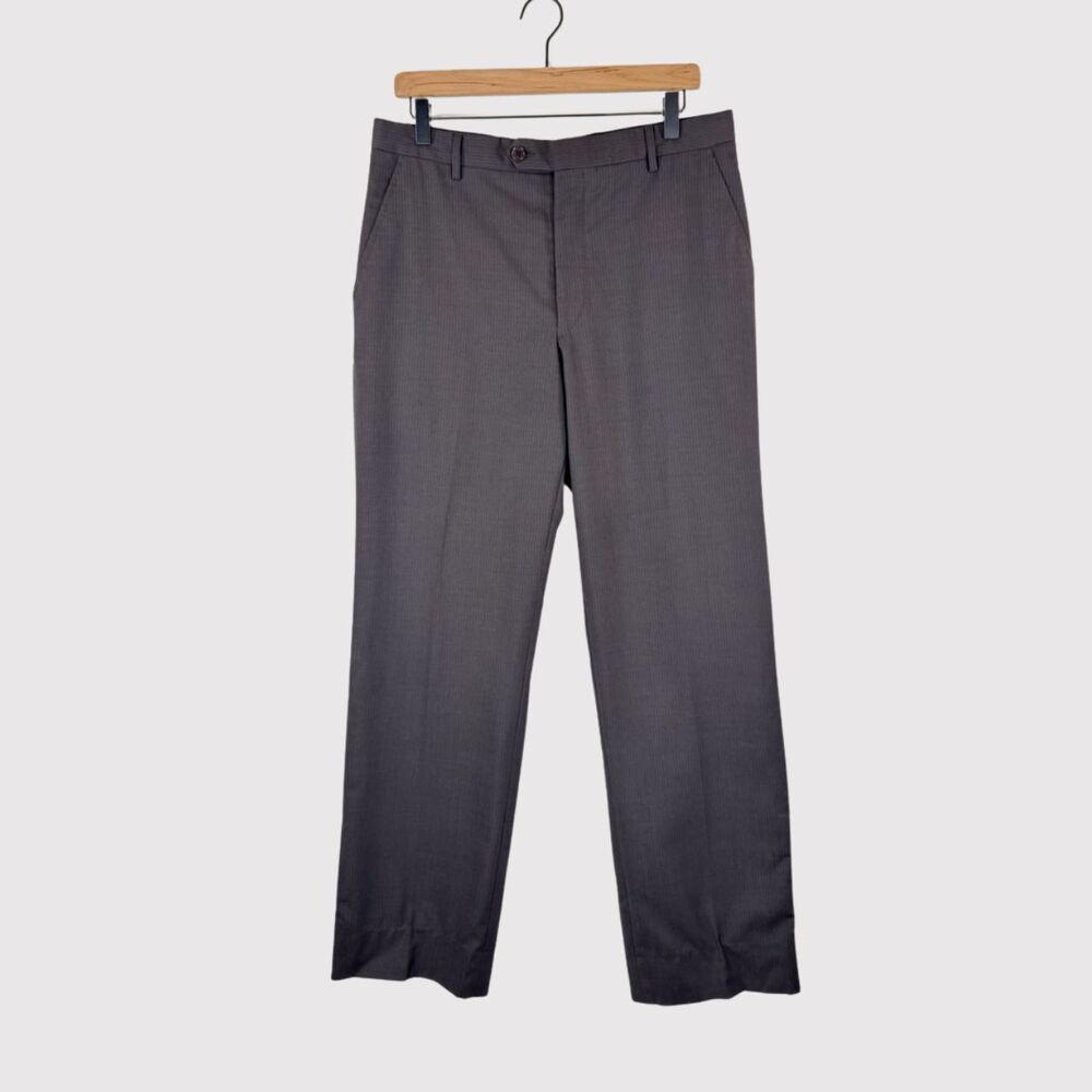 Paul Smith Mens Dress Pants Black Pinstriped Wool Straight Italian Trouser 40x31